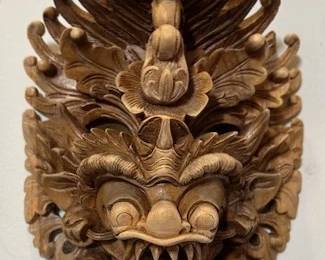 Hand carved Balinese Barong wood mask.