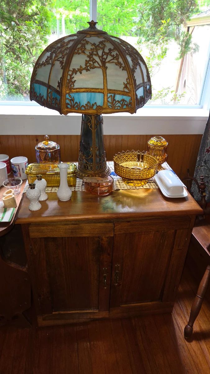 Art Nouveau Slag Glass Lamp