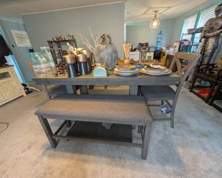 Ashley Signature High-top Dining Table w/4 bar stools, a bench and 2 leaves. Tags still on! Barely used!