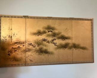 Signed 4 panel Asian screen
