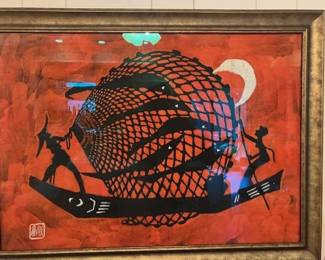 Asian tyed/ dyed framed cloth