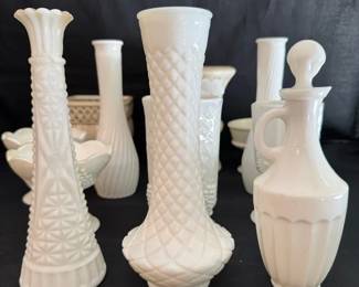 Fenton, Randell, Anchor Hocking Milk Glass Vases And More