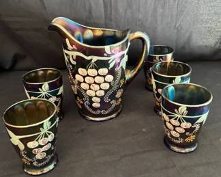 Fenton Cobalt Blue Pitcher W Glasses