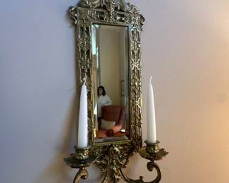 Vintage gold wall mirror sconces - 2 available