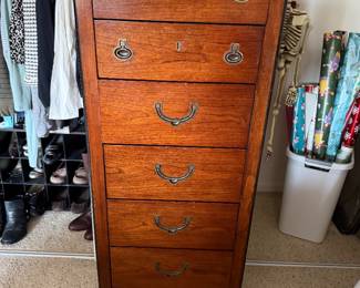 Mid century National Mt. Airy mahogany & burl lingerie chest.