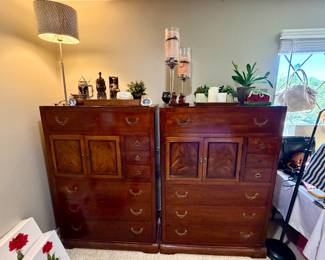 Two absolutely gorgeous mid century National Mounty Airy mahogany & burl dressers.