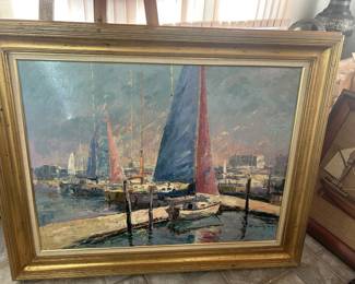 Very Large Custom Framed Signed Oil on Canvas