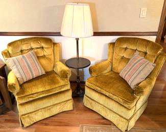 A pair of MCM plush gold armchairs