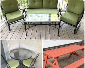 Outdoor patio set and outdoor picnic table 
