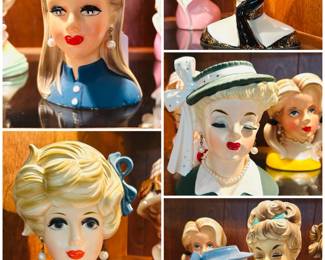 Collection of vintage Napcoware lady head vases,including “”Lucy” and vintage Lefton Lady Head Vases,  including #50506  "Glamour Girl" 