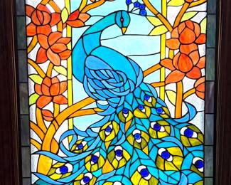 a Bieye W10011 Peacock Tiffany-style stained glass panel 