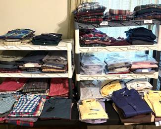 Huge collection of men’s button down dress shirts from sizes Shirts Size Medium to X-Large 15 to 16 ½ and brands including  Hart Schaffner & Marx Jos. A. Bank H. Freeman & Son Chaps/Ralph Lauren RBM Arrow Norm Thompson Stanley Blacker Croft & Barrow Wrangler and  Haggar