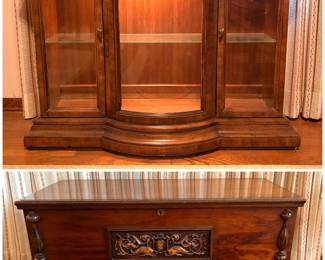 A American of Martinsville serpentine buffet and a antique cedar chest 