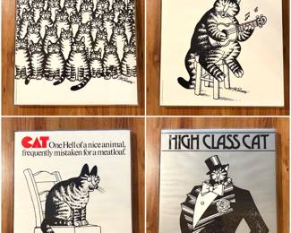 Collection of vintage 1977 B. Kliban cat posters, famously published by Workman Publishing