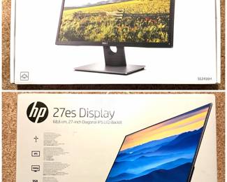 a Dell SE2416H 23.8-inch monitor with a wide IPS LED display and a resolution of 1920x1080.And a  HP 27es 27-inch monitor featuring an IPS LED display with Full HD resolution