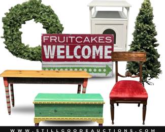 Antique furniture, All God’s Children figurines, gun safe, chafing dishes, luggage, enamel cookware, bakeware, Cambridge glassware, and much more!
