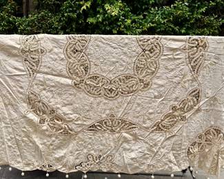 Intricate Tablecloth w/Pom Poms