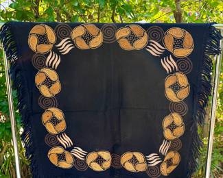 Floral Wool Textile w/Fringe