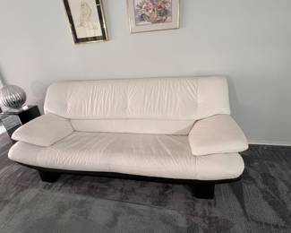 Vintage 1980’s white leather couch 80” x 36”