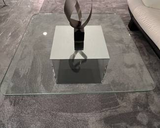 Glass Table top 44” x 44” x .75” on base 20.5” x 20.5” x 16”