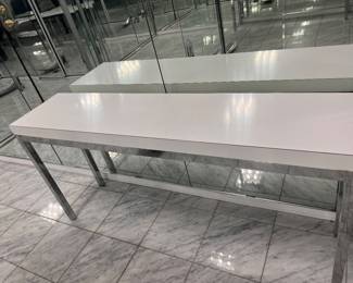 White Table with Crome Legs, 56” x 13” x 27”