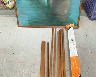 Lot 17: Wood Easel. Framed Painting