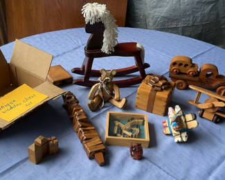 Lot 20: Unique wooden chess set and assorted wooden toys