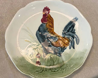 Lot 22: Vintage Majolica Rooster Plate 