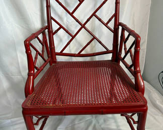 Lot 11: Vintage Chinese Chippendale Faux Bamboo Chair, Red