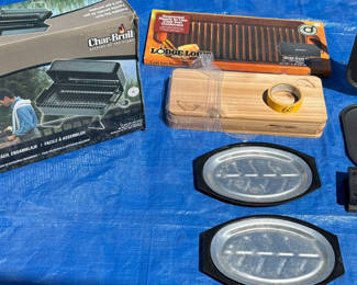 Lot 60: Char-Broil Portable Gas Grill with Lodge Logic Cast Iron Griddles and Accessories