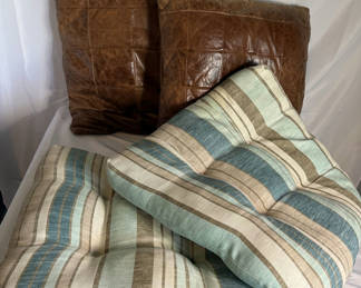 Lot 90: Two Leather Pillows, And Two Patio Cushions