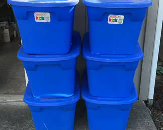 Lot 136: Stacked Plastic Storage Totes and Bins