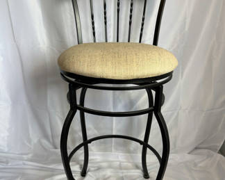 Lot 10: Black Metal Barstool, handpainted, cushion seat