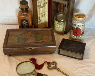 Lot 54: Assorted Antique Boxes, Steins, and Accessories