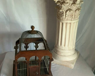 Lot 148: White Column And Wood Birdcage