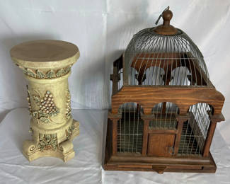 Lot 15: Decorative Wood Bird Cage And Plaster Pedestal
