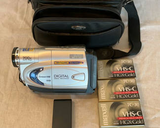 Lot 77: JVC Compact VHS Camcorder with VHS-C Tapes and Carrying Case