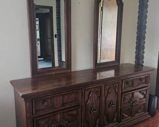 Walnut Dresser double Mirrors