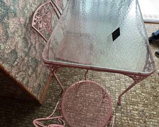 Pink Glasstop Wrought iron table