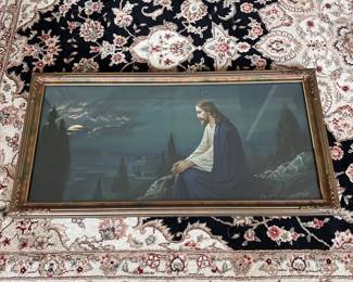 L74 - $35. Framed Print "Jesus in the Garden of Gethsemane". Measures 32.5" x 16.5".