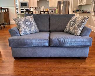 L1 - $300. Klaussner Furniture Loveseat. Asheboro, NC. Excellent condition - very clean. Measures 73" long x 45" deep x 30" tall to the back of the couch - cushions stick up another couple inches.