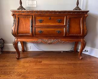 L4 - $250. Buffet / Side Board. Measures 59" x 18" deep x 39.5" tall. Has stone or marble top. All doors/drawers work as they should. Very good, gently used condition.