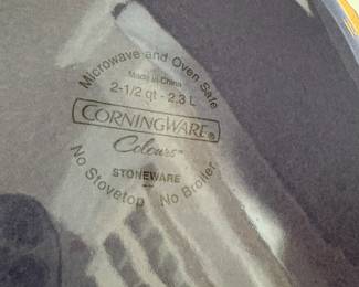 L58 - $15. CorningWare Colours 2.5 Qt. Stoneware. Microwave & Oven Safe. No Stovetop. No Broiler.
