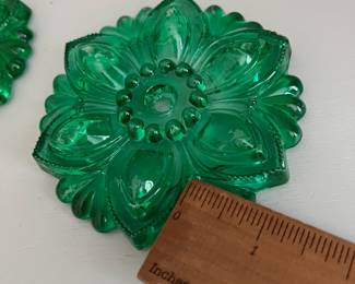 L54 - $20 Set of 2 Pressed Glass Drapery Tie Backs. PAINTED green - not green glass.