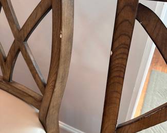L71 - $50 PAIR. Swivel Counter Height Stools. Measures 18.5" wide x 41.5" floor to top of the back. Floor to seat is 26". Seats are in very good condition. Wooden frames have marks where they hit the counter.