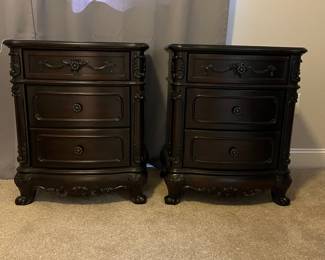 L46 - $100. PAIR of nightstands. Measures 24" x 17" x 28.5" tall. 2013 Manufacture Date. Very good condition. All drawers work as they should.
