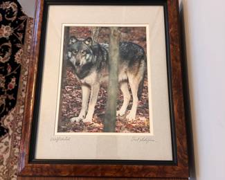 L78 - $15. Ted Schiffman Wolf Watch signed Print. Measures 13" x 16" framed.