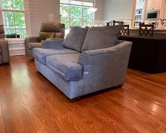 L1 - $300. Klaussner Furniture Loveseat. Asheboro, NC. Excellent condition - very clean. Measures 73" long x 45" deep x 30" tall to the back of the couch - cushions stick up another couple inches.