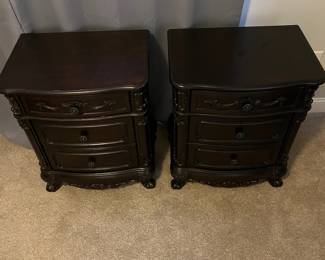 L46 - $100. PAIR of nightstands. Measures 24" x 17" x 28.5" tall. 2013 Manufacture Date. Very good condition. All drawers work as they should.