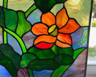 L6 - $50. Stained Glass Window Hanging. Measures 11" x 16". No issues noted.